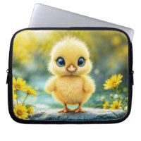 Cute fluffy chick with big eyes standing on a rock