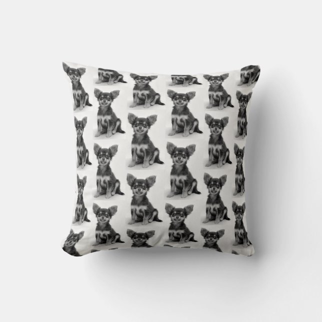 Cute Fluffy Chihuahua Puppy Pattern Cushion (Front)
