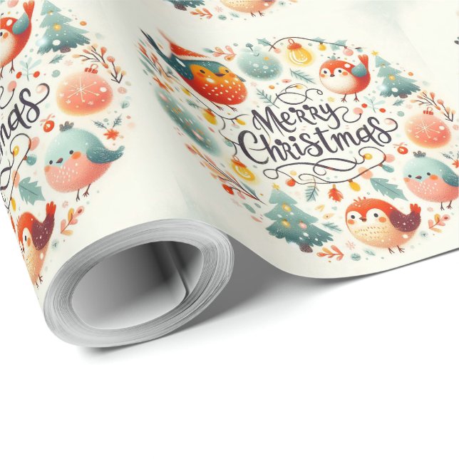 Cute fluffy Christmas foxes and rabbits Wrapping Paper (Roll Corner)