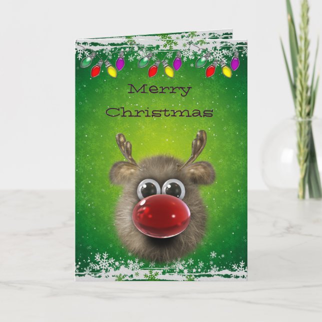 Cute Fluffy Christmas Lights Card (Front)