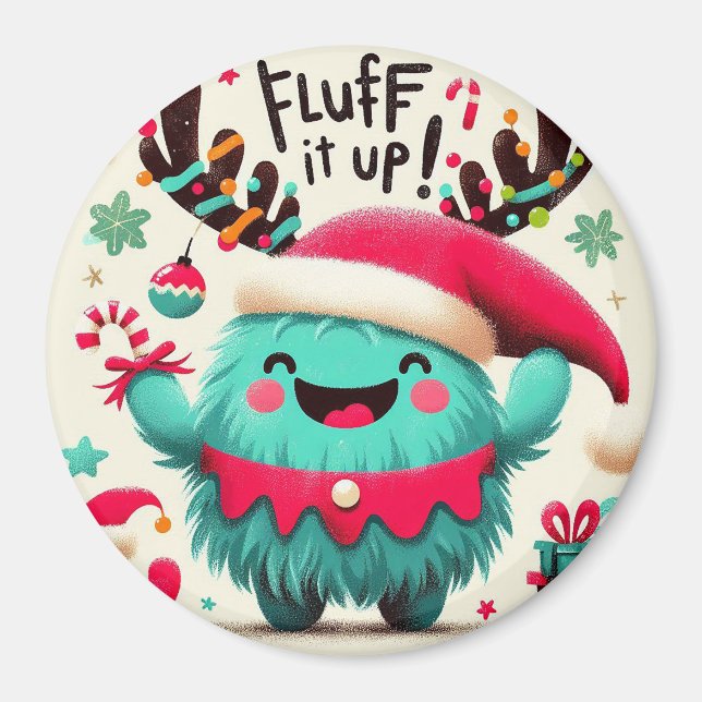 Cute fluffy Christmas monster Magnet (Front)