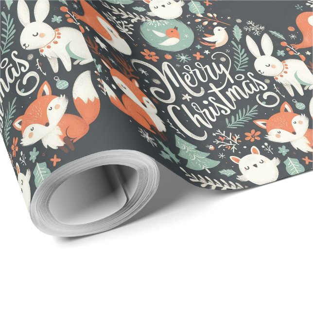 Cute fluffy Christmas robins wreath Wrapping Paper (Roll Corner)