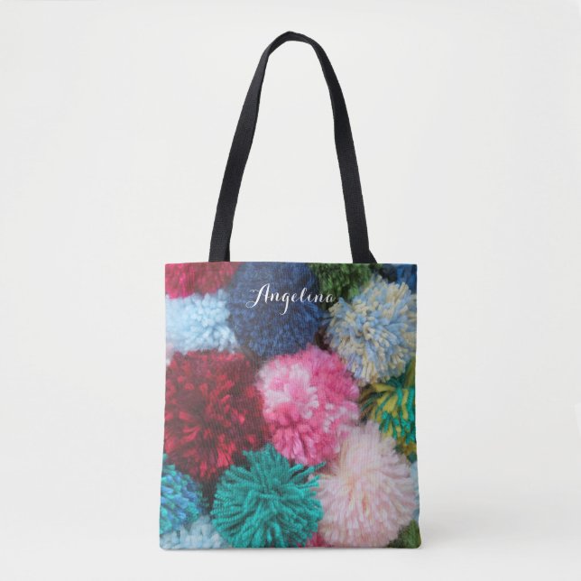 Cute Fluffy coloured wool Knitting Tote Bag (Front)