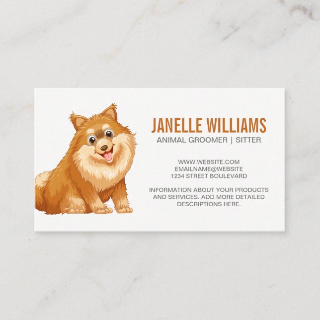 Cute Fluffy Dog Panting and Smiling Business Card (Front)