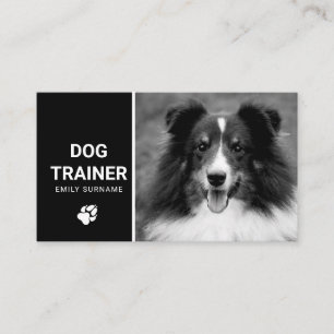 Cute Fluffy Dog Photo Dog Trainer Black And White Business Card