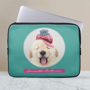 Cute Fluffy Dog with Cat, Name Laptop Sleeve