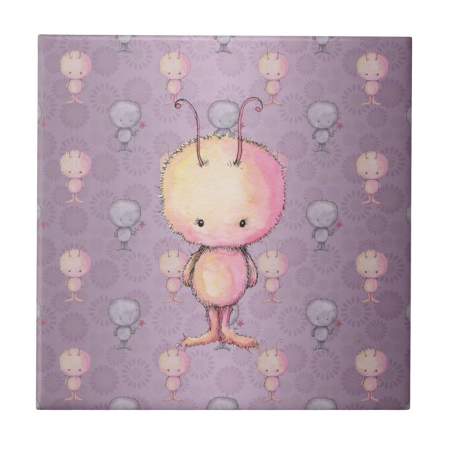 Cute Fluffy Fuzzy Monsters Tile (Front)
