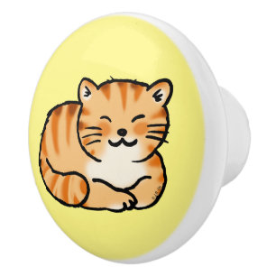 cute fluffy ginger and white cat ceramic knob