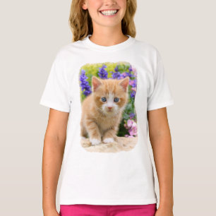 Cute Fluffy Ginger Baby Cat Kitten in Flowers Pet T-Shirt