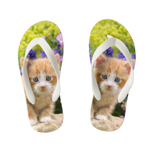 Cute Fluffy Ginger Baby Cat Kitten Pet Photo - Kid's Jandals