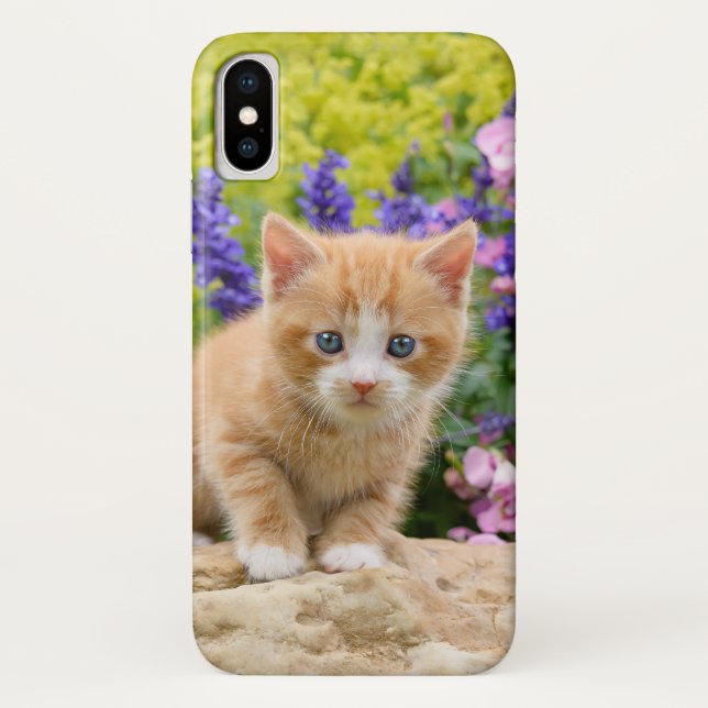 Cute Fluffy Ginger Cat Kitten in Flowers Pet Photo Case-Mate iPhone Case (Back)