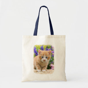 Cute Fluffy Ginger Cat Kitten in Flowers Pet Photo Tote Bag