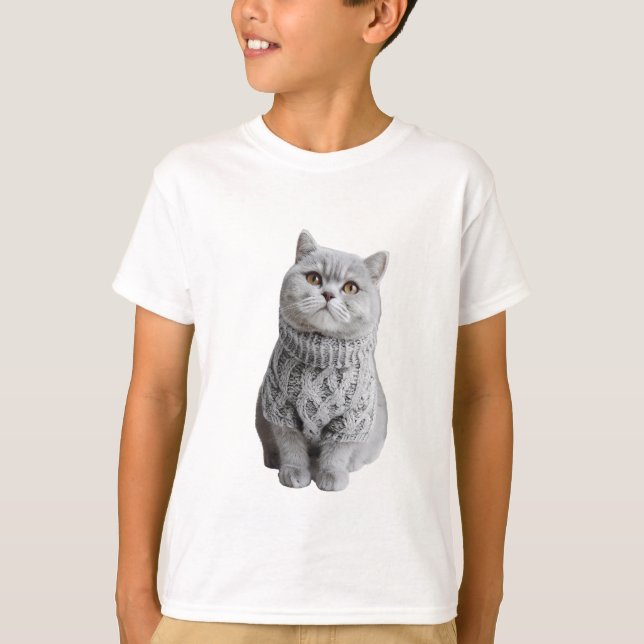 Cute Fluffy Grey Cat Sweater Kids (Front)