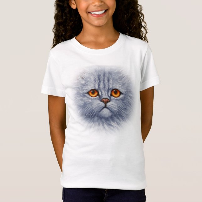Cute Fluffy Grey Tabby Cat Face T-Shirt (Front)