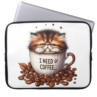 CUTE FLUFFY HIMALAYAN KITTEN IN COFFEE CUP LAPTOP SLEEVE