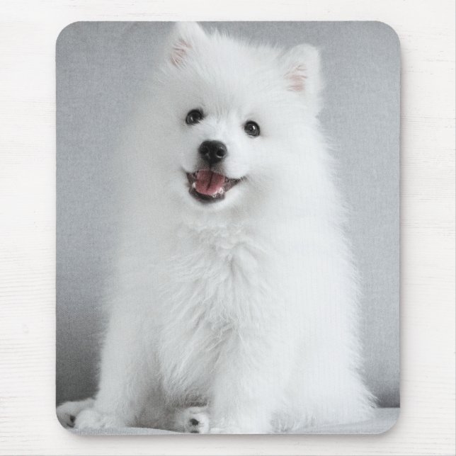 Cute Fluffy Japanese Spitz Puppy Mouse Pad (Front)