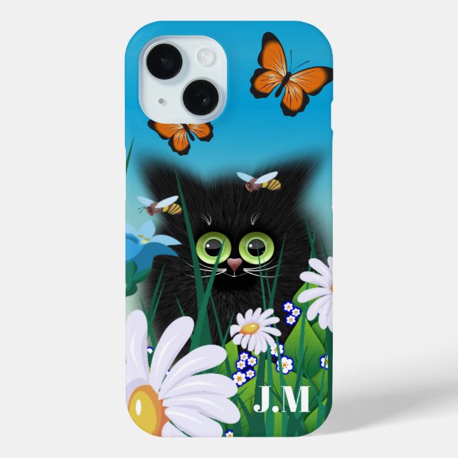 Cute Fluffy Kitten in Daisy Meadow Case-Mate iPhone Case (Back)