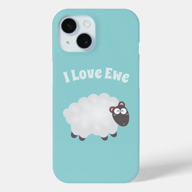 Cute Fluffy Lamb Cartoon Funny I Love You Pun Blue Case-Mate iPhone Case (Back)
