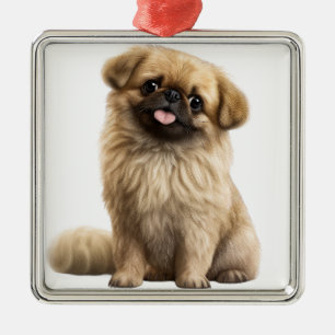 CUTE FLUFFY LITTLE PEKINGESE PUPPY DOG METAL TREE DECORATION