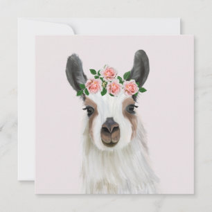 Cute Fluffy Llama With Rose Flower Crown Pink