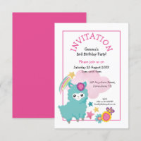 Cute Fluffy Llama Young Child Birthday Party Pink