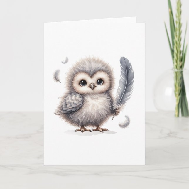 Cute Fluffy Owl All-Occasion Blank Greeting Card (Front)