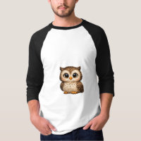 Cute Fluffy Owl Big Eyes Cartoon Digital Art Brown