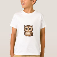 Cute Fluffy Owl Big Eyes Cartoon Digital Art Brown