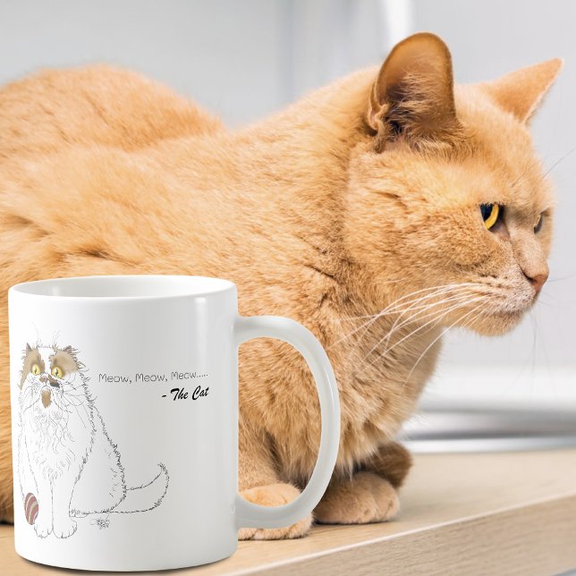 Cute Fluffy Persian Cat Funny Meow Blue Coffee Mug (Creator Uploaded)