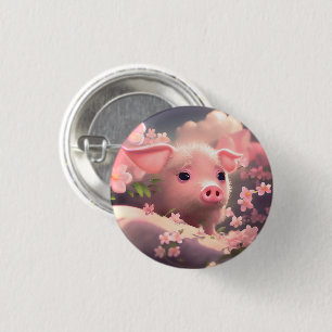 Cute Fluffy Piglet 3 Cm Round Badge