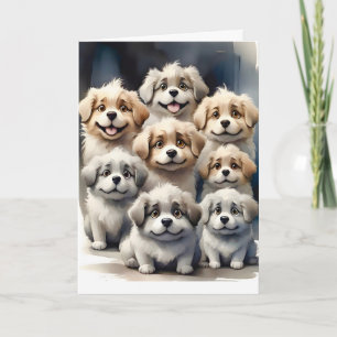 Cute Fluffy Puppy Family Blank Greeting Card
