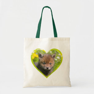 Cute Fluffy Red Fox Cub Wild Baby Animal Heart Tote Bag