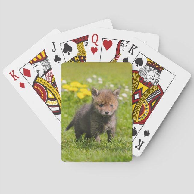 Cute Fluffy Red Fox Cub Wild Baby Animal, Playing Cards (Back)