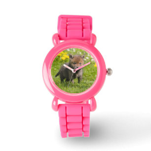 Cute Fluffy Red Fox Cub Wild Baby Photo Strapwatch Watch