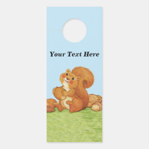 Cute Fluffy Red Squirrel in Grass Stash of Nuts Door Hanger