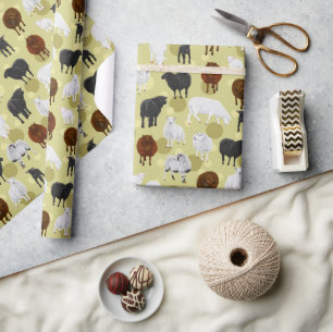 Cute Fluffy Sheep Lambs Pattern Farmer Wrapping Paper