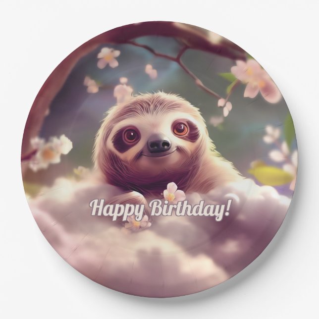 Cute Fluffy Sloth Paper Plates (Front)