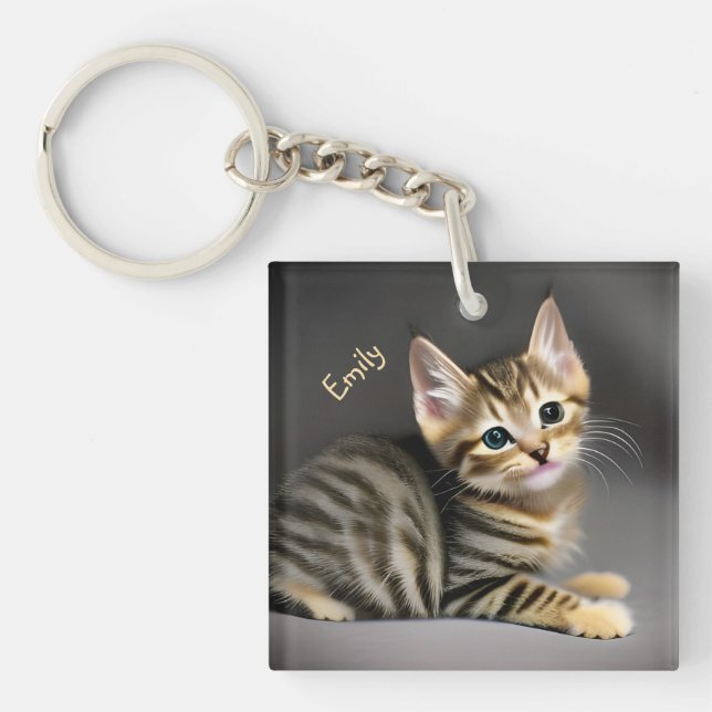 Cute fluffy tabby cat baby keychain (Front)