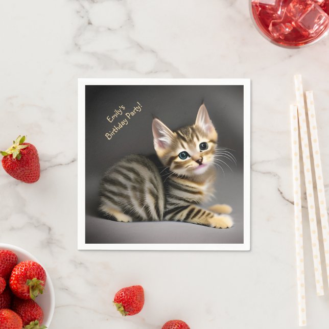 Cute fluffy tabby cat baby - kids birthday  napkin (Insitu)