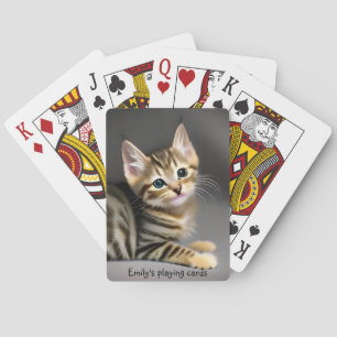 Cute fluffy tabby kitten - personalizable  playing cards