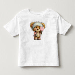 Cute Fluffy Teddy Bear in Winter Hat Toddler T-Shirt