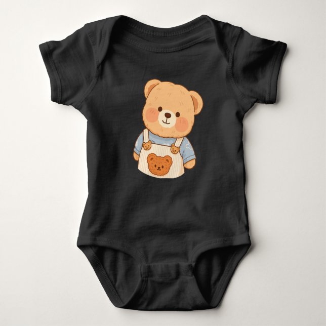 Cute Fluffy Teddy Bear Sticker – Adorable Kawaii Baby Bodysuit (Front)