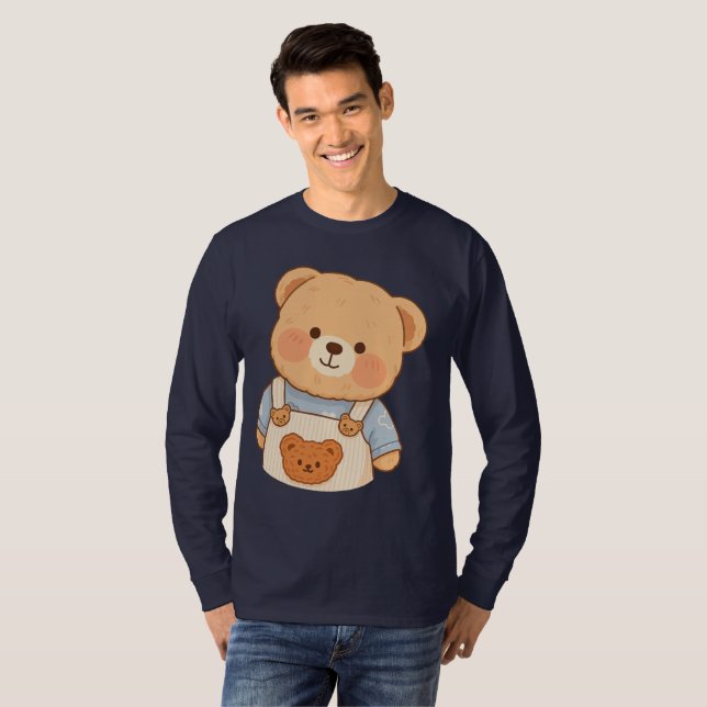 Cute Fluffy Teddy Bear Sticker – Adorable Kawaii T-Shirt (Front Full)
