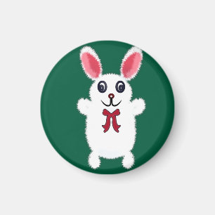 Cute Fluffy White Bunny Rabbit with Red Bow - Chri Magnet