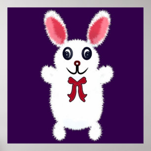 Cute Fluffy White Bunny Rabbit with Red Bow - Chri Poster