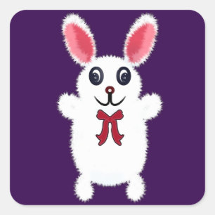 Cute Fluffy White Bunny Rabbit with Red Bow - Chri Square Sticker