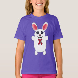 Cute Fluffy White Bunny Rabbit with Red Bow - Chri T-Shirt