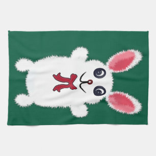 Cute Fluffy White Bunny Rabbit with Red Bow - Chri Tea Towel