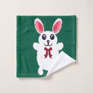 Cute Fluffy White Bunny Rabbit with Red Bow - Chri Wash Cloth