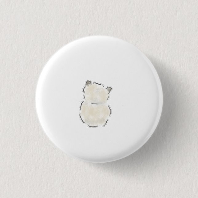 Cute Fluffy White Cat Back View Hand Drawn Art 3 Cm Round Badge (Front)